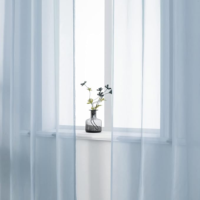 DUALIFE Dusty Blue Curtains 63 Inch Length for Bedroom Decor Set of 2 Panels Grommet Window Look Semi Sheer Volie Transparent Blue Sheer Curtains for Boys Room Living Room 52x63 Inches Long