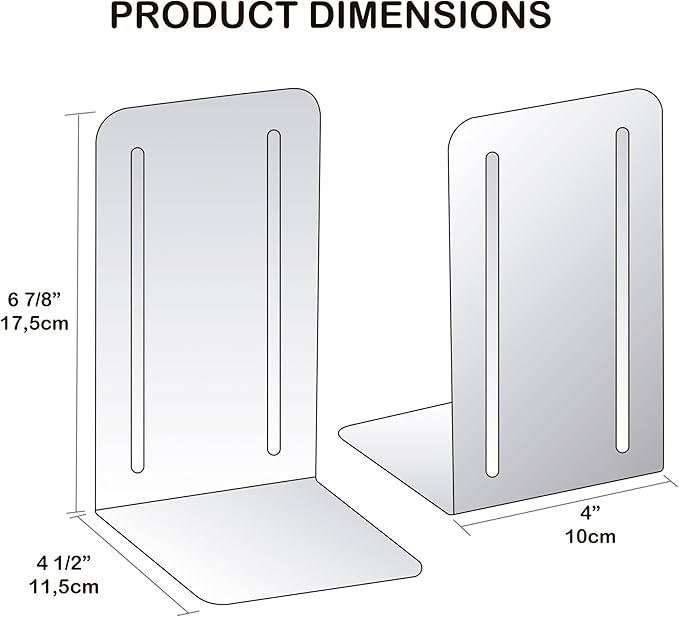 Acrimet Metal Bookends, Non-Skid Book Stand for Shelves, Heavy Duty Book Stopper, 6-7/8" H x 4" W x 4-1/2“ D, Purple, 1 Pair