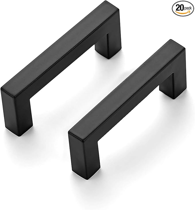 Ravinte 20 Pack 3 Inch Square Cabinet Handles Matte Black Pulls for Kitchen Drawers and Cabinets Hardware