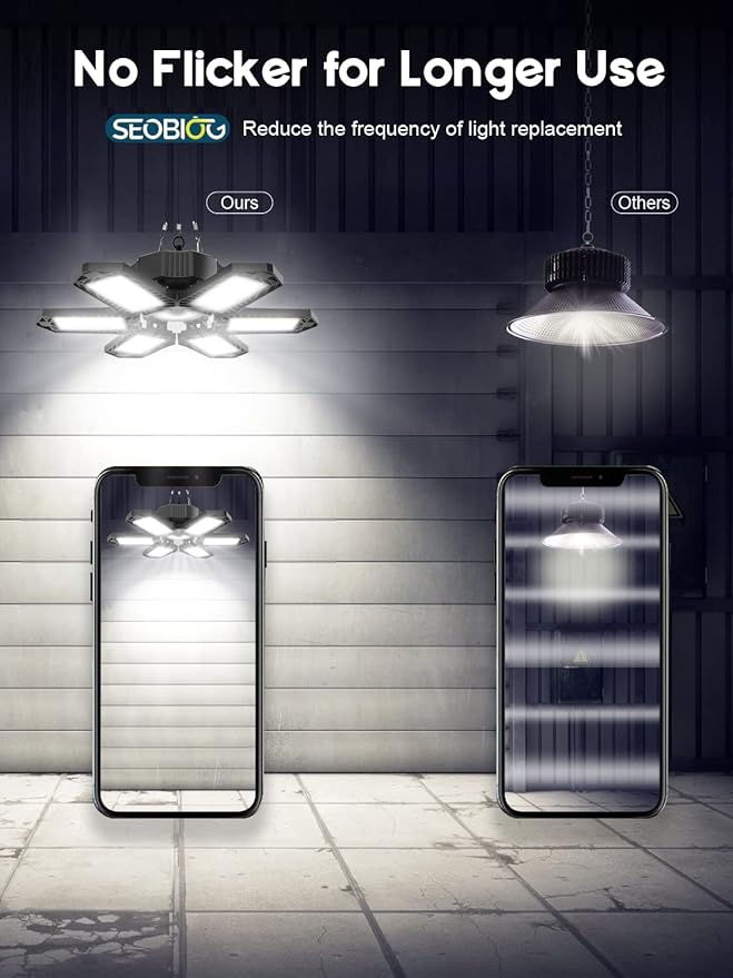 SEOBIOG Plug in Garage Light, 200W 20000LM Linkable Shop Light with On/Off Switch, 6500K Hanging LED Lights with 9.84ft Power Cord and US Plug, for Garage, Workshop,Work Bench