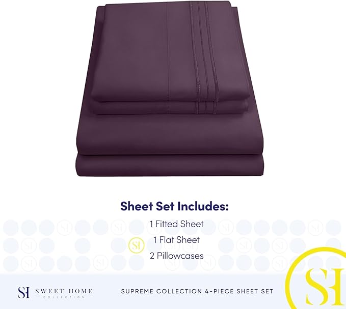California King Sheet Sets - Breathable Luxury Sheets with Full Elastic & Secure Corner Straps Built In - 1800 Supreme Collection Cal King Deep Pocket Bedding Set, Sheet Set, California King, Purple