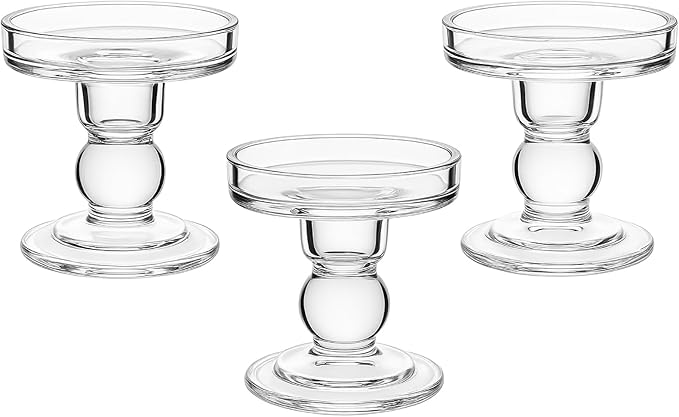 Glass Candle Holders for Pillar Candle or 3/4 inch Taper Candle, Unity Candle Holder Set of 3 for Wedding Ceremony Set, Candlestick Holder for Table or Home Decoration