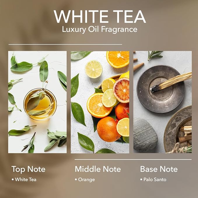 White Tea Diffuser Oil, 6.7 FL Oz, 200 mL, Aroma Essential Oil for Scent Diffusers, Luxury Hotel Scent for Home, Bathroom, Spa & Office, Natural White Tea Fragrance Oil, Orange & Palo Santo.