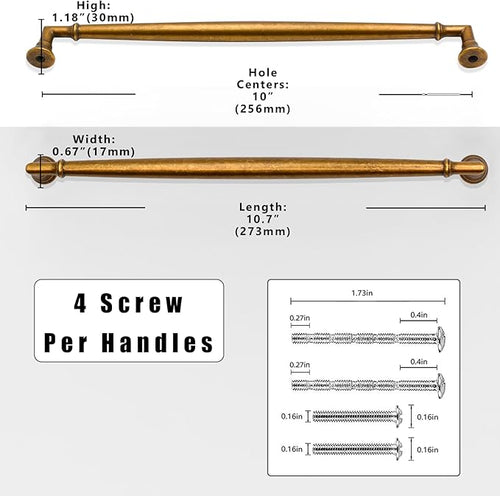 10 Pack Antique Brass Cabinet Pulls 10 Inch(254mm) Kitchen Cabinet Handles Solid Zinc Alloy Cabinet Hardware Drawer Pulls