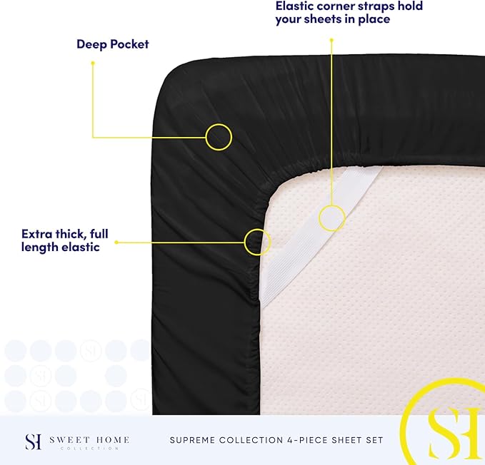 Twin Sheets - Breathable Luxury Sheets with Full Elastic & Secure Corner Straps Built In - 1800 Supreme Collection Extra Soft Deep Pocket Bedding Set, Sheet Set, Twin, Black