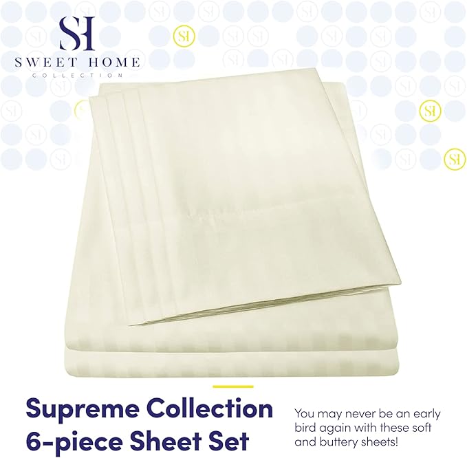 Full Size Bed Sheets - 6 Piece 1500 Supreme Collection Fine Brushed Microfiber Deep Pocket Full Sheet Set Bedding - 2 Extra Pillow Cases, Great Value, Full, Dobby Beige