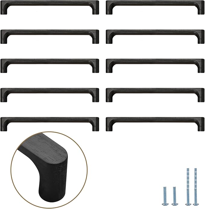 Black Round 7-1/2in 10 pcs Wooden Drawer Pulls Handle pulls for cabinets Kitchen Cabinet Drawer pulls Cabinet Door Pull