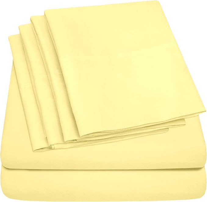 RV Queen Sheets Pale Yellow - 6 Piece 1500 Supreme Collection Fine Brushed Microfiber Deep Pocket Queen Sheet Set Bedding - 2 Extra Pillow Cases, Great Value, RV Short Queen, Pale Yellow