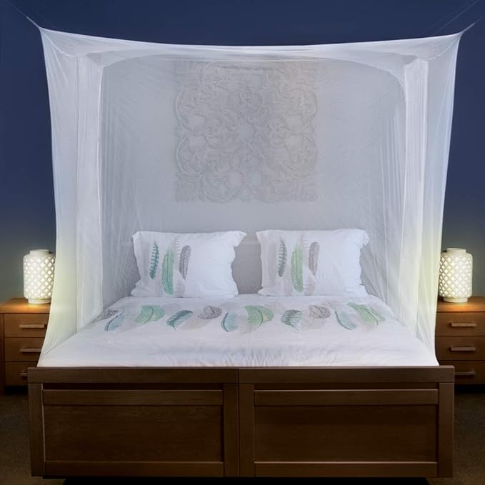 Mosquito Net for Single to King-Sized Beds – 2 Side Openings & 6 Hanging Loops – Decorative Rectangular Shape for Home & Travel – Bed Canopy Hanging Kit & Carrying Bag Included