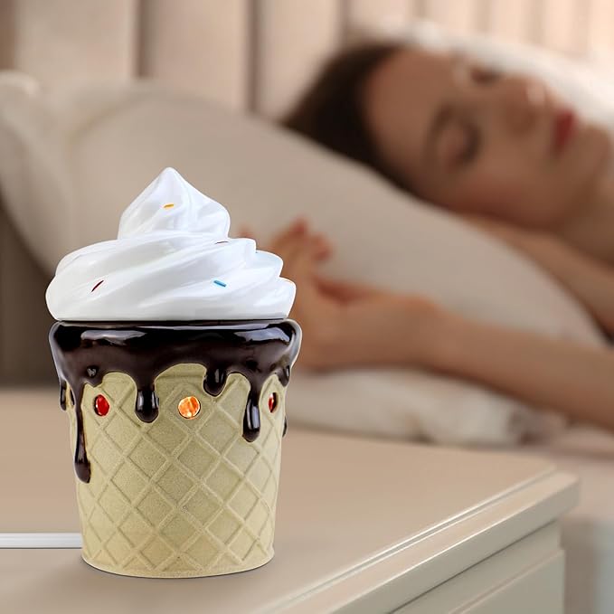 STAR MOON Cute Wax Warmer Wax Melter for Scented Wax Candle Warmer for Wax Melt with One More Bulb Removable Dish Home Decor Home Fragrance Ice Cream Decor Ideal Gift (Sweet Ice Cream)