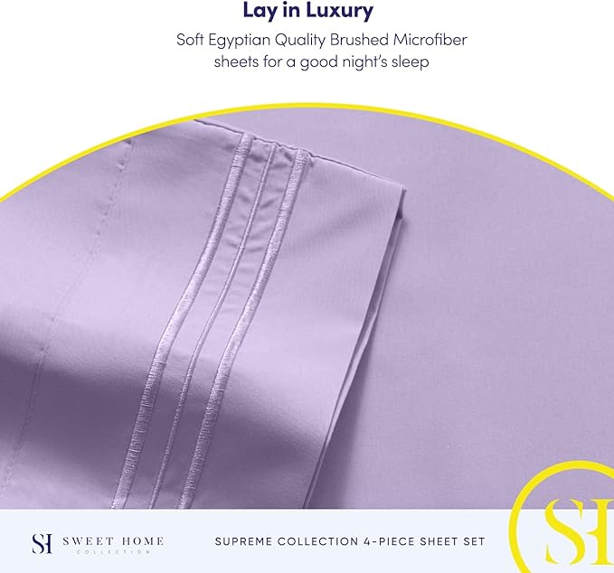 Queen Size Bed Sheets - Breathable Luxury Sheets with Full Elastic & Secure Corner Straps Built In - 1800 Supreme Collection Extra Soft Deep Pocket Bedding Set, Sheet Set, Queen, Lavender