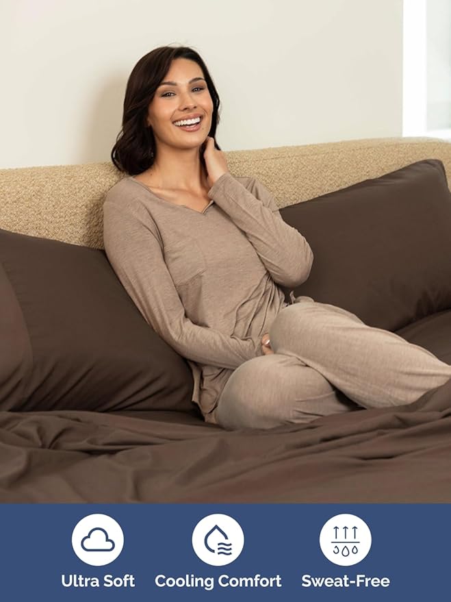 Extra Deep Twin Sheet Set - 4 Piece Breathable and Cooling Sheets - Hotel Luxury Bed Sheets Set - Easy & Secure Fit - Soft, Wrinkle Free and Comfy Sheets Set - Brown Sheet Set with Extra Deep Pockets