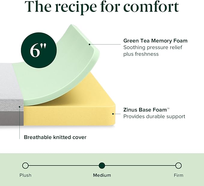 ZINUS 6 Inch Ultima Memory Foam Mattress [New Version], Queen, Fiberglass Free, Medium Firm Feel, Breathable Airflow Memory Foam, Certified Safe Foams & Fabric, Mattress in A Box