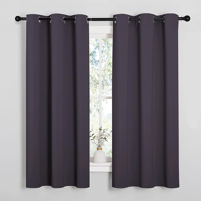 NICETOWN Room Darkening Curtains for Kitchen, Greyish Purple, Set of 2, 42 inches Wide by 50 inches Long, Window Treatment Thermal Insulated Solid Grommet Room Darkening Curtains/Drapes for Bedroom