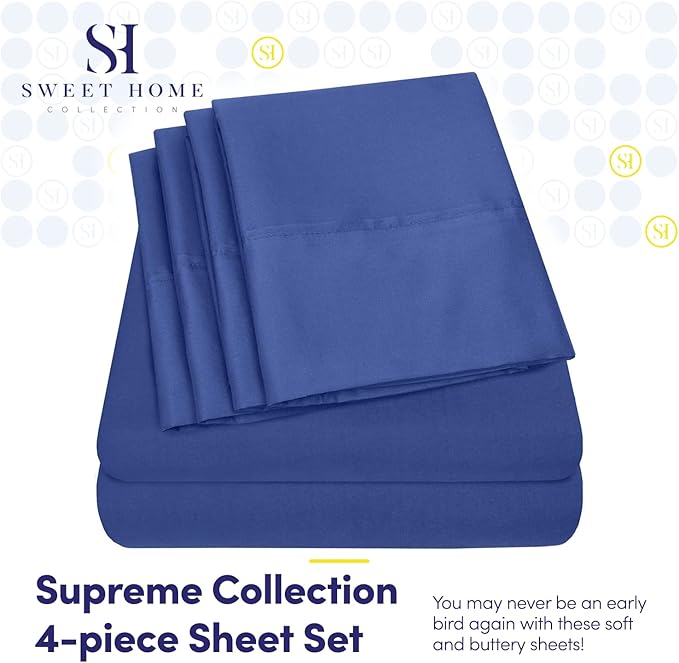 Twin XL Size Bed Sheets - 4 Piece 1500 Supreme Collection Fine Brushed Microfiber Deep Pocket Twin X-Large Sheet Set Bedding - 1 EXTRA PILLOW CASES, GREAT VALUE, Twin XL, Royal Blue