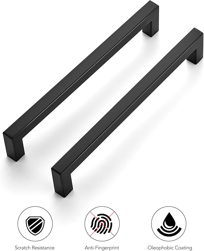 Ravinte 15 Pack 7-1/2 Inch Kitchen Square Cabinet Handles Matte Black Pulls Black Drawer Pulls Kitchen Cabinet Hardware for Cupboard Drawer Handles