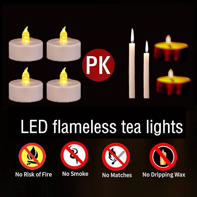 LED Tea Lights Candles- 100PACK Warm Yellow Flameless Candles Realistic and Bright Flickering Long Lasting 200Hours for Holiday Celebration,Party,Home Decoration,Battery Operated