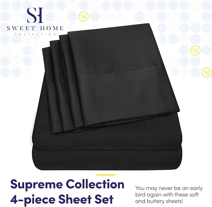 Twin XL Size Bed Sheets - 4 Piece 1500 Supreme Collection Fine Brushed Microfiber Deep Pocket Twin X-Large Sheet Set Bedding - 1 EXTRA PILLOW CASES, GREAT VALUE, Twin XL, Black
