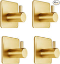 Gold Adhesive Hooks 15LB (Max), Non Tarnish Sticky Hooks for Hanging Towels, Coat, Backpack, Purse, Hat, Key, Self-Adhesive Towel Holder for Shower Closet Bathroom-4 Packs