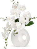 Briful Artificial Orchid White Flowers in Modern Ceramic Vase 15.7" Tall Faux Orchid Arrangement Silk Orchid Flower Fake Orchid Centerpiece for Home Office Room Wedding Table Décor