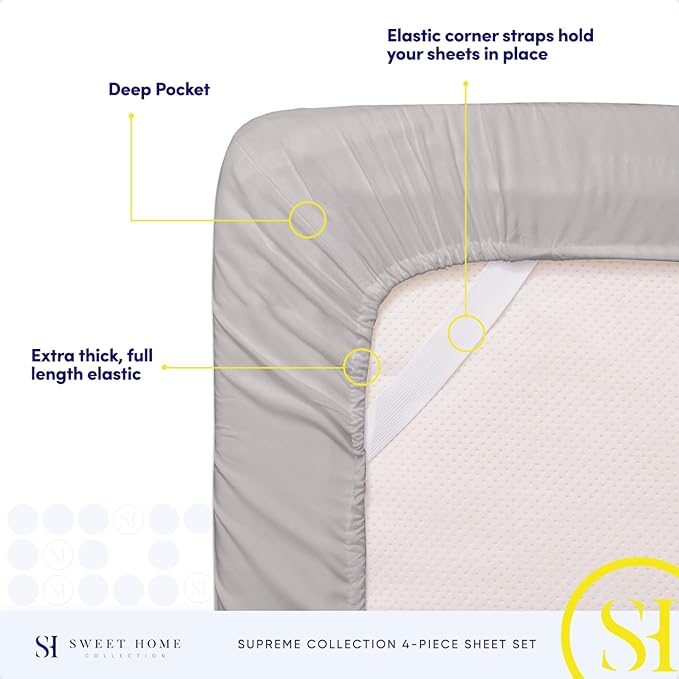 King Size Sheets - Breathable Luxury Bed Sheets with Full Elastic & Secure Corner Straps Built In - 1800 Supreme Collection Extra Soft Deep Pocket Bedding, Sheet Set, EXTRA DEEP pocket - King, Silver