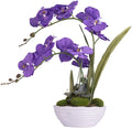 Large Artificial Potted Orchid Plant, Silk Flower Arrangement with Ceramics Vase, Purple