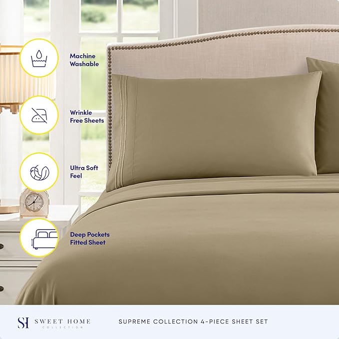 Twin Sheets - Breathable Luxury Sheets with Full Elastic & Secure Corner Straps Built In - 1800 Supreme Collection Extra Soft Deep Pocket Bedding Set, Sheet Set, Twin, Sage