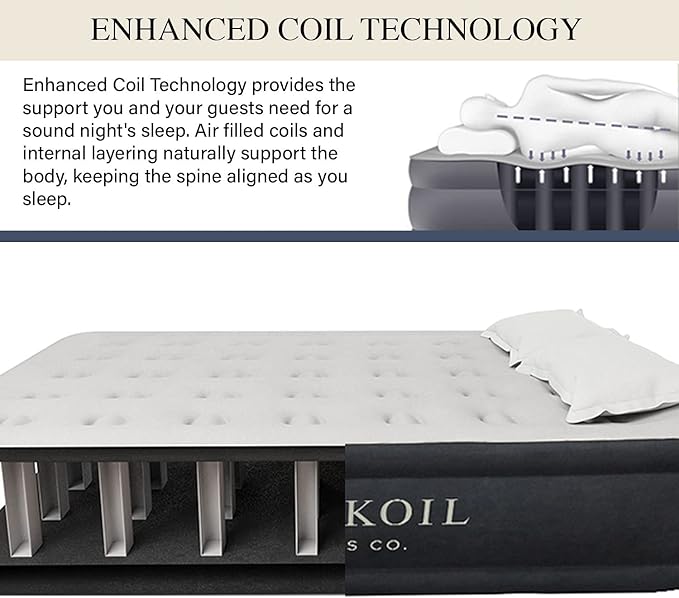 King Koil Luxury Air Mattress Queen with Built in Pump, Integrated Premium Pillow Inflatable Airbed for Guests, Camping & Home (Manufacturer Warranty)