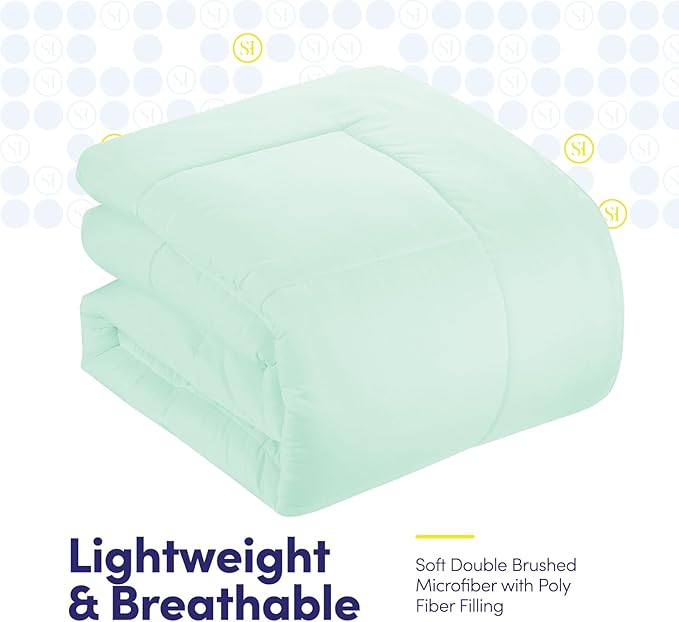 Sweet Home Collection 7 Piece Comforter Set Bag Solid Color All Season Soft Down Alternative Blanket & Luxurious Microfiber Bed Sheets, Mint, Twin