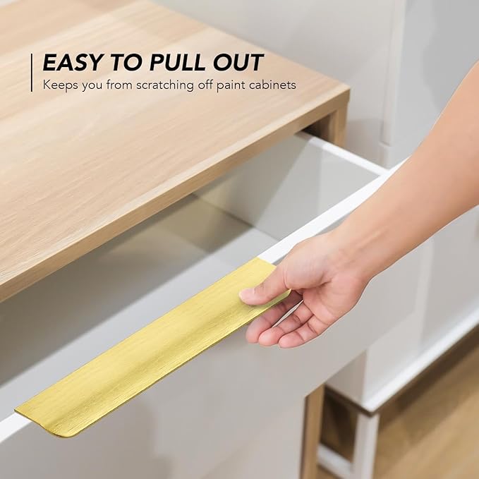 Ravinte Hardware 8 Pack Gold Cabinet Handles, 7.8 Inch (200mm) Finger Edge Pulls, 6-1/4 Inch Hole Center, Finger Pulls for Cabinets