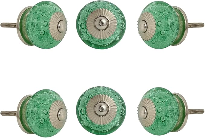 Perilla Home Set of 6 Crystal Bubble Glass Knob for Kitchen Cabinets - Crystal Glass Handles and Pull Knob for Dresser Drawer | Living Room | Kitchen | Bathroom | Closet Cupboard Furniture