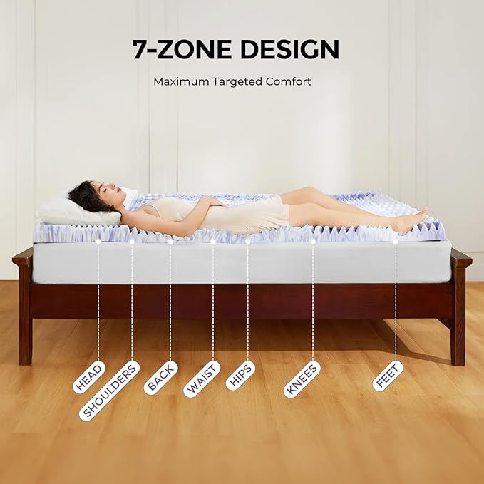Dreamsmith 3 Inch 7-Zone Twin XL Memory Foam Mattress Topper, Cooling Gel Infused Foam Mattress Pad, Twin XL Size Bed, CertiPUR-US Certified, Dorm Room Essentials