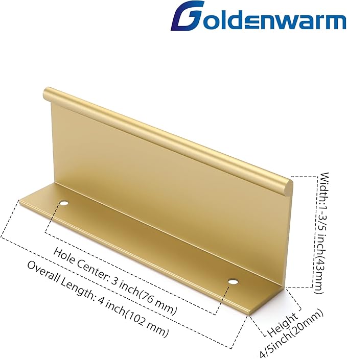 goldenwarm 10 Pack Gold Finger Edge Pulls Drawer Finger Pulls Champagne Gold Kitchen Hardware Handles Bedroom Dresser Drawers,3in Hole Center