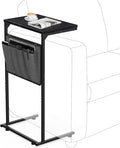Vantic C Shaped End Table, Small Side Table for Couch and Recliner, Slide Under Sofa Tray Desk with Storage Bag for Living Room and Bedroom, Black