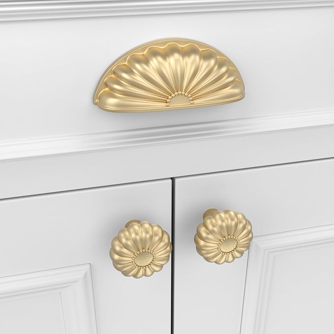 goldenwarm 12 Pack Gold Cabinet Handles Drawer Pulls Finger Edge Pull for Half Moon Cup Luxury Hardware 3" Hole Center Brushed Brass Knobs