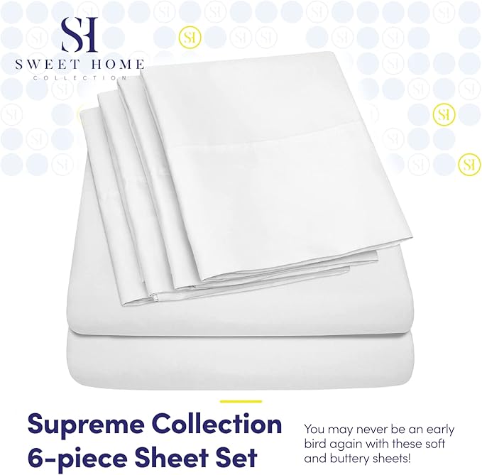 Full Size Bed Sheets - 6 Piece 1500 Supreme Collection Fine Brushed Microfiber Deep Pocket Full Sheet Set Bedding - 2 Extra Pillow Cases, Great Value, Full, White