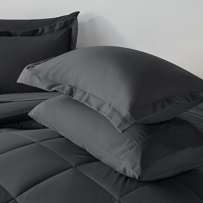 CozyLux Oversized King Comforter Set Dark Grey, 7 Pieces Bed in a Bag Comforter Set with Sheets Luxury Bed Set for All Seasons, Bedding Set with Down Alternative Comforter, Sheets, Pillowcases & Shams