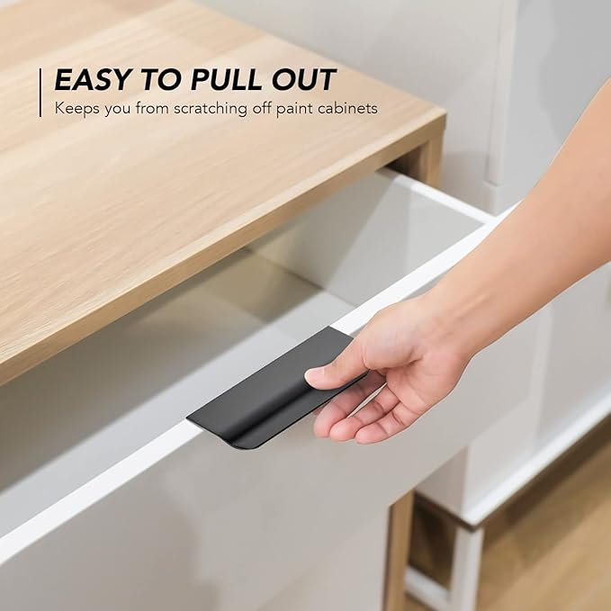 Ravinte Hardware 30 Pack Black Cabinet Handles, 4 Inch (102mm) Finger Edge Pulls, 3 Inch Hole Center, Finger Pulls for Cabinets