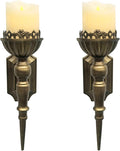 Gold Candle Sconces Set of 2 - Metal Wall Candle Holders for Pillar - Vintage Brass Wall Décor for Living Room Bathroom Dining Room