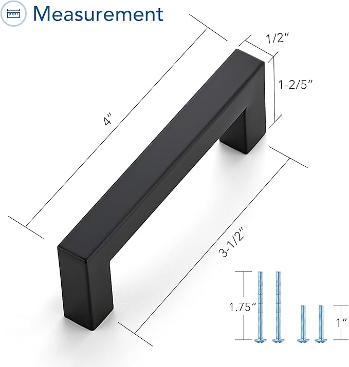Ravinte 15 Pack Black Cabinet Pulls 3-1/2 Inch Square Cabinet Handles Matte Black Kitchen Hardware for Cabinet Drawer Pulls Come with Screwdriver