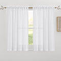 RYB HOME White Sheer Curtains for Kitchen, Light Filtering Textured Short Durability Drapes for Small Window, Curtain Tiers for Bathroom, W 42 x L 45 inches, 2 Panels Set