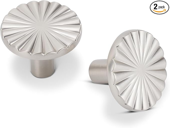 2 Pack Kitchen Cabinet Knobs Round Sunflower Dresser Knob Modern Drawer Hardware Cupboard Handles Furniture Knob for Bathroom Single Hole Knobs for Wardrobe Nickel TYH-BN-K2