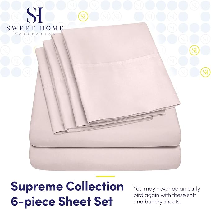 Cal King Size Bed Sheets - 6 Piece 1500 Supreme Collection Fine Brushed Microfiber Deep Pocket California King Sheet Set Bedding - 2 Extra Pillow Cases, Great Value, California King, Pale Pink