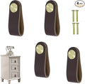 Leather Drawer Pulls and Knobs Soft Cabinet Handles Modern Cabinets Door Knob for Furniture Cupboards Wardrobe Dresser Decorative Handle with Screw 4 Pcs (Dark Brown)