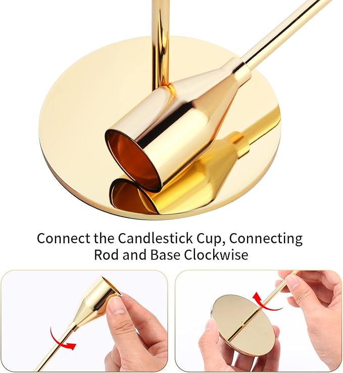 Metal Gold Taper Candle Holder for Wedding, Dinning, Party, Fits 3/4 inch Thick Candle&Led Candles (Set of 6 Pcs)