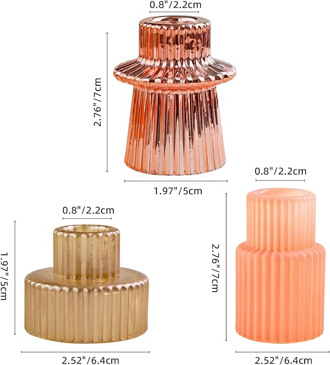 Pink Candlestick Holders 12PCS Ribbed Glass Taper Candle Holders Set for Tealight Candlestick Candles, Table Centerpieces for Weddings Christmas Home Decor Indoor and Outdoor