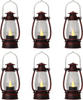 Red Painted Mini Lanterns 6-Pack - LED Flickering Candle Lanterns for Christmas & New Year, Valentine's, Wedding, Halloween & Western Party Decor, Table Centerpieces & Cowgirl Party Supplies