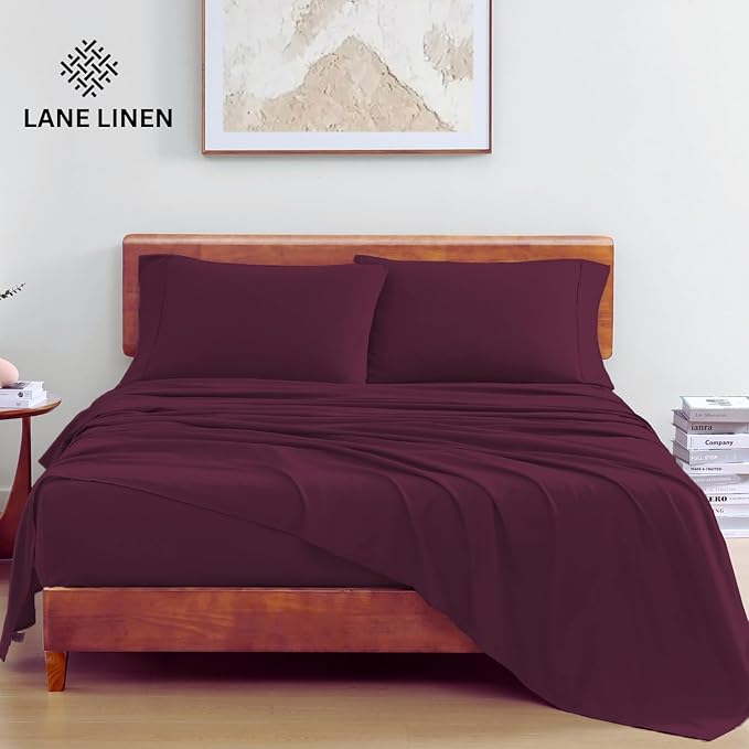 LANE LINEN Sustainably Produced 100% Organic Cotton Twin Bed Sheet Set, Soft & Breathable Naturally Cool Temperature Regulating Twin Sheet Set, Low Pilling Fade Resistant Bed Sheets- Windsor Wine