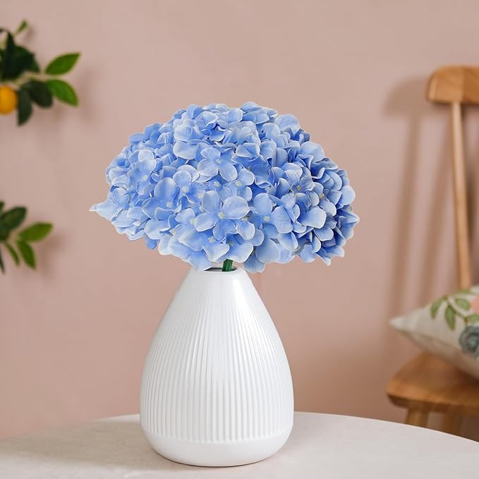 Blue Hydrangea Artificial Flowers Bulk, 40 Pcs Faux Hydrangea Flowers Heads, Artificial Fake Silk Hydrangea Flowers with Stems, Blue Flowers Artificial for Decoration Wedding Décor