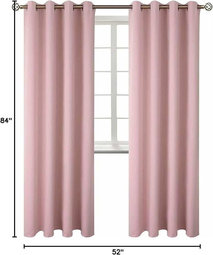 BGment Room Darkening Curtains 84 Inches Long - Grommet Thermal Insulated Drapes Window Treatment Curtains for Bedroom, 2 Panels, 52 x 84 Inch, Baby Pink
